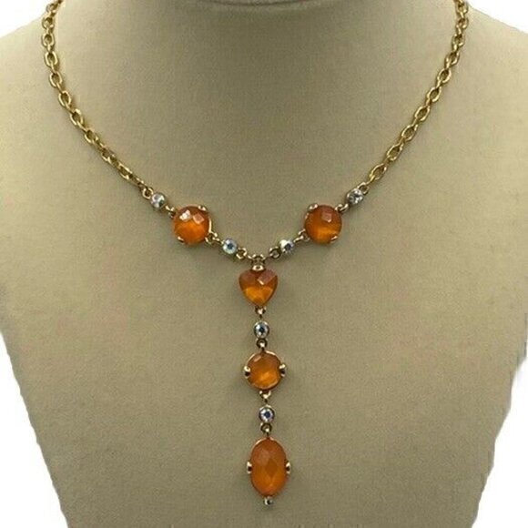 Anne Klein Vintage Elegant Orange Heart White Stones Gold Tone Necklace … - Picture 1 of 16